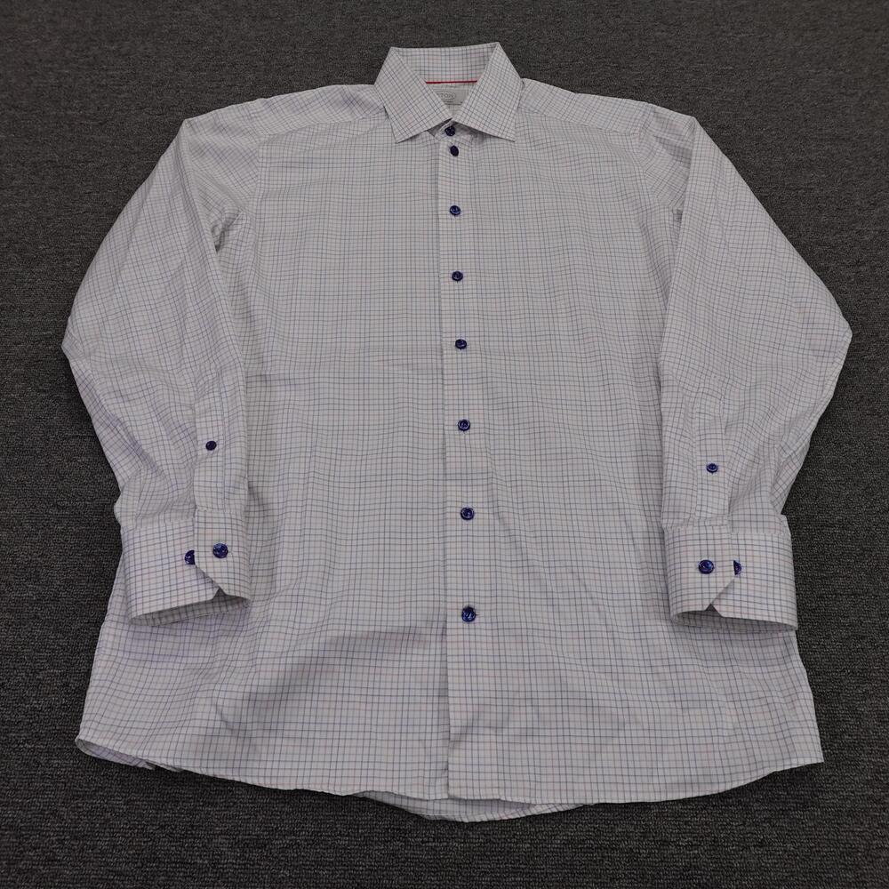 Eton Shirt Mens 16 White Check Long Sleeve Button Up Dress Contemporary Fit